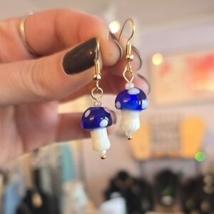 Brand New! Blue and White Mushroom Earrings